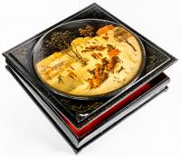 Russian Lacquer Box: Glorious Winter Scene, Artfully Distressed to Appear as Antique.