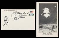 Apollo 16 Lunar Landing Postmarked Descent To The Moon Postcard Signed By Neil Armstrong And Buzz Aldrin