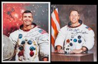 Apollo 13: Highly Prized Jack Swigert, Signed and Inscribed White Space Suit Portrait and One by Fred Haise.