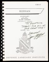 ASTP: Tom Stafford has Inscribed and Signed His Basic Russian Glossary to Anatoly Filipchenko, Backup Commander of Soyuz