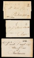 1785-91 Group Of 3 New York Stampless Folded Letters.
All with black straight line handstamp (1791 also with "PAID" handstamp),