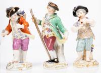 Meissen Figures: Three Meissen Figures, Shepherd Boy, Harvester and Flute Player