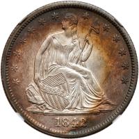 1842 Liberty Seated 50C. Med Date NGC MS65