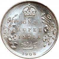 India-British. Rupee, 1908 (C) PCGS MS63 - 2