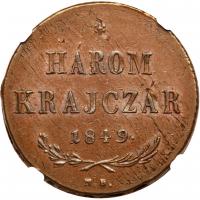 Hungary. Harom (3) Krajczar, 1849 NGC MS62 BR - 2