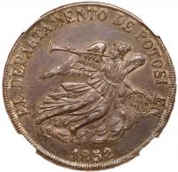 Bolivia. Peso size Silver Proclamation, 1852 NGC AU58