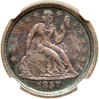 1857-O Liberty Seated 10C NGC MS65