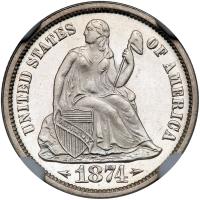 1874 Liberty Seated 10C. Arrows NGC PF66 CAM