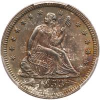 1853 Liberty Seated 25C. Arrows & Rays PCGS MS65