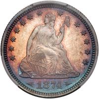 1874 Liberty Seated 25C. Arrows PCGS Proof 66