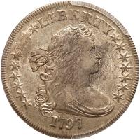 1797 Bust $1. 9 Stars L, 7 R, Lg Letters PCGS AU58