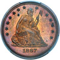 1867 Pattern Quarter Dollar. Copper, reeded edge. Judd-590. Pollock-654. High Rarity 7