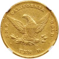 1852 Wass, Molitor & Co. (San Francisco) $10 Gold. Large head NGC AU58 - 2