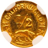 1853-Dated California Gold Token, Liberty - Bear #2d, Round, 1/2 NGC MS66 - 2