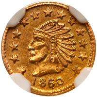 1860-Dated California Gold Token. Indian - Bear #2d, Round, 1/2 NGC MS64