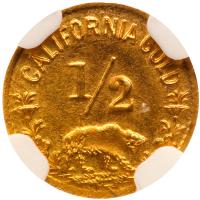 1860-Dated California Gold Token. Indian - Bear #2d, Round, 1/2 NGC MS64 - 2