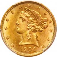 1904 $5 Liberty PCGS MS62