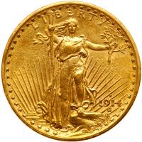 1914-S $20 St. Gaudens Sharpness of EF