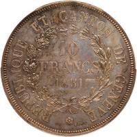 Switzerland: Geneva. 10 Francs, 1851 PCGS MS62 - 2