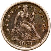 1853 Liberty Seated 10C. No Arrows PCGS VF35