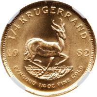 South Africa. Â¼ Krugerrand, 1982 NGC MS68 - 2