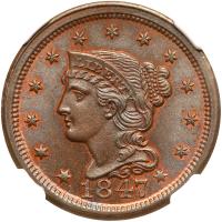 1847 N-22 R3+ NGC graded MS67 Brown