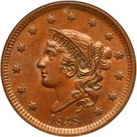 1838 N-7 R1 NGC graded MS63 Brown, CAC Approved