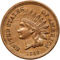1860 Indian Head 1C. Pointed Bust EF