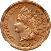 1864 Indian Head 1C. Bronze NGC MS64 BR