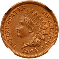 1864 Indian Head 1C. Bronze NGC MS63 BR