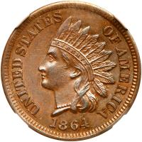 1864 Indian Head 1C. Bronze NGC MS61 BR