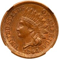 1864 Indian Head 1C. Bronze NGC MS63 BR