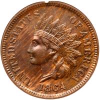 1864 Indian Head 1C. Bronze, with L PCI MS62 BR