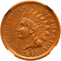 1864 Indian Head 1C. Bronze, with L NGC AU58 BR