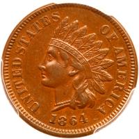 1864 Indian Head 1C. Bronze, with L PCGS AU50