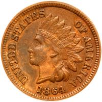 1864 Indian Head 1C. Bronze, with L ICG AU50