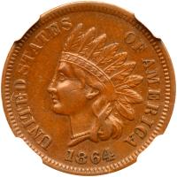 1864 Indian Head 1C. Bronze, with L NGC AU55 BR