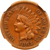 1864 Indian Head 1C. Bronze, with L NGC EF45 BR