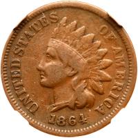 1864 Indian Head 1C. Bronze, with L NGC VF25 BR