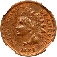 1864 Indian Head 1C. Bronze, with L NGC AU55 BR