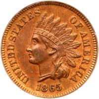 1865 Indian Head 1C. Plain 5 ANACS AU58