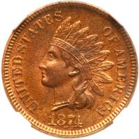 1874 Indian Head 1C NGC MS63 RB