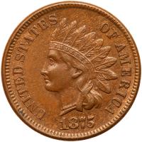 1875 Indian Head 1C AU55