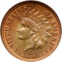1884 Indian Head 1C ANACS MS65 RB