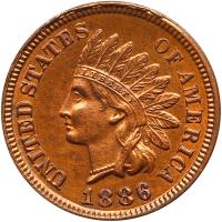 1886 Indian Head 1C. Variety 1 Sharpness of AU50