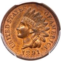 1891 Indian Head 1C PCGS MS63 RB