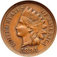 1891 Indian Head 1C ANACS MS63 BR