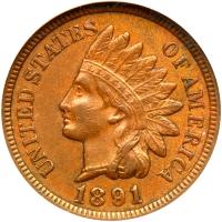 1891 Indian Head 1C ANACS AU50