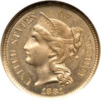 1881 Nickel 3C NGC MS63