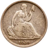 1838-O Liberty Seated 10C. No Stars PCGS VF20